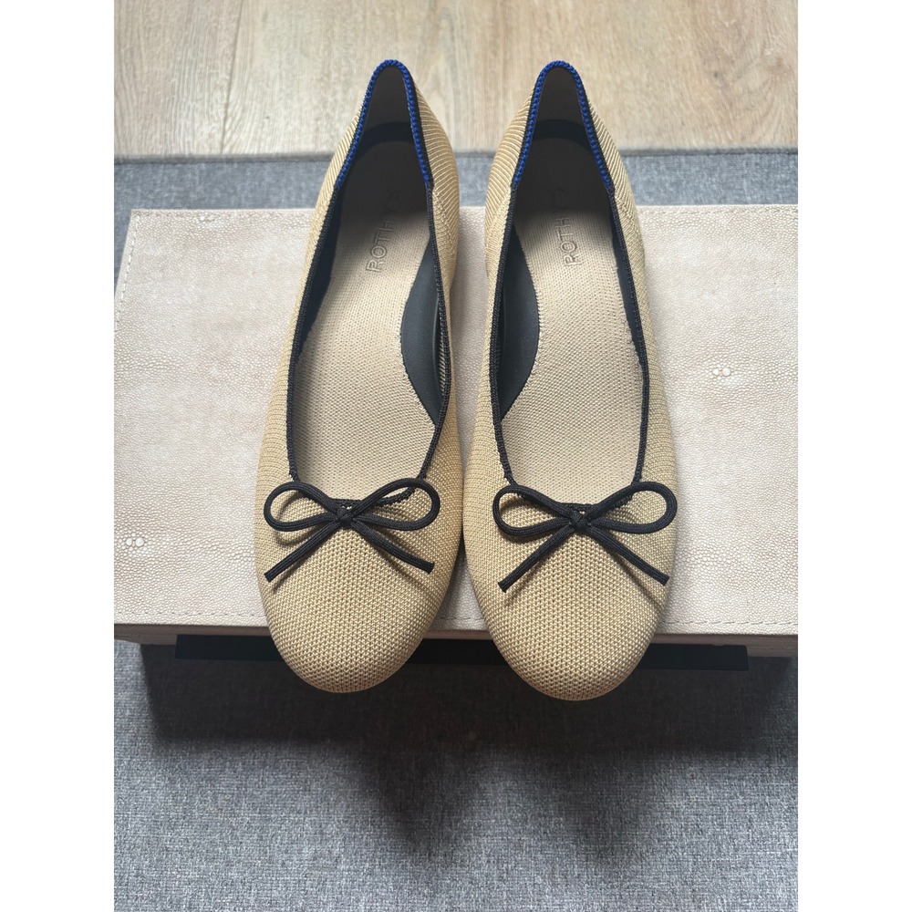 Rothys The Ballet Flat Sand Tan Knit Round Toe Bow Shoes Womens 10